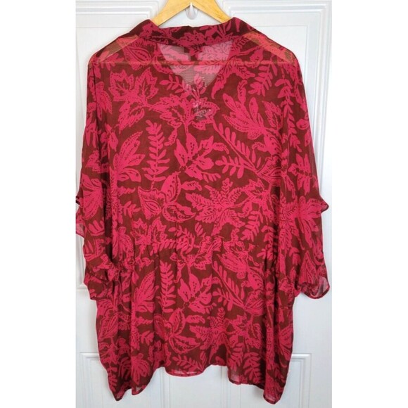 NWT Torrid Chiffon Dolman Button Up Short Sleeve Top Size 3X Leaves - Picture 11 of 11